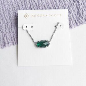 Kendra Scott Elisa Silver Necklace Green Cat's Eye